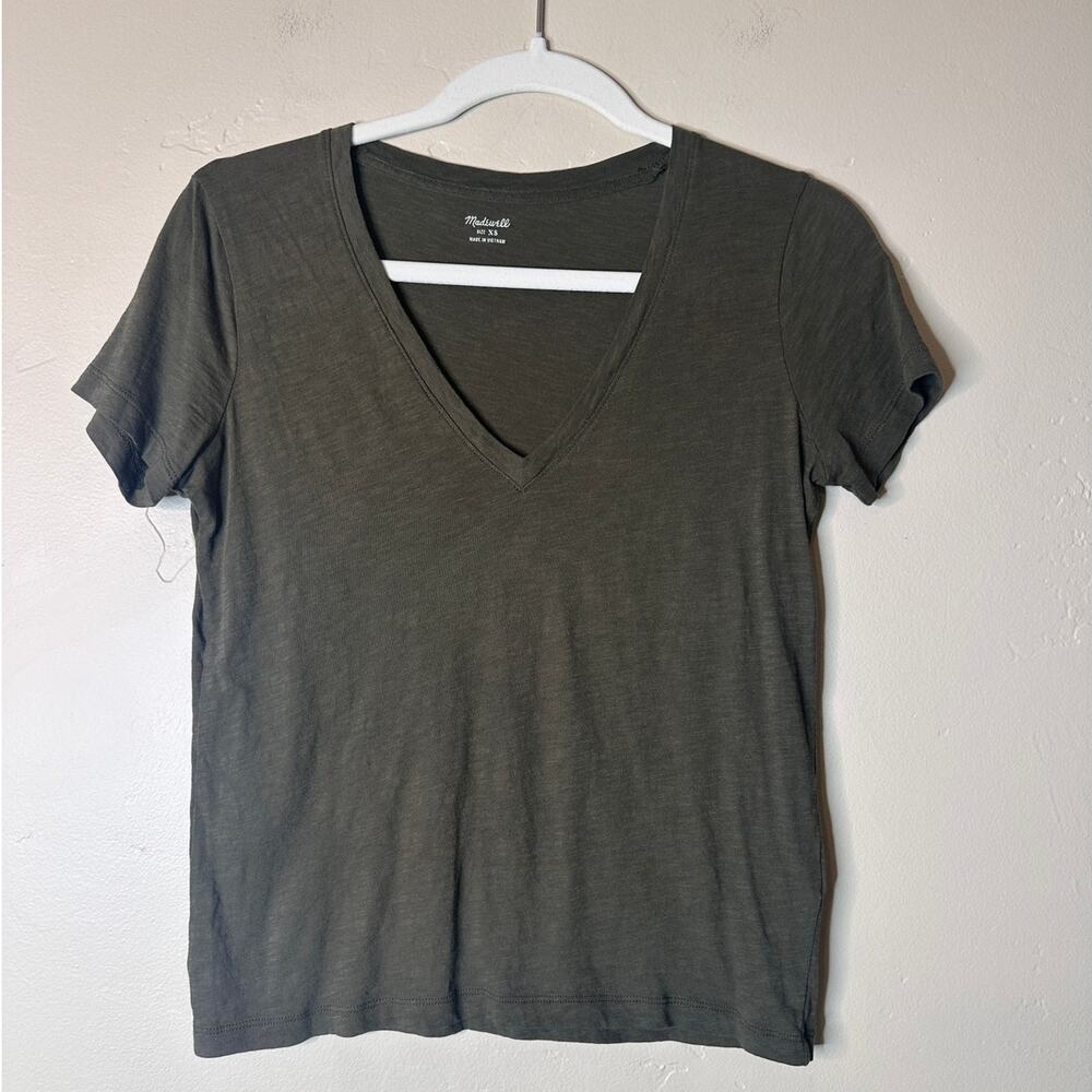 Madewell V-Neck Hunter Green Cotton Tee XS